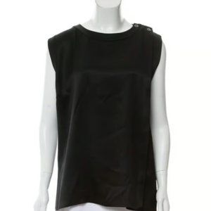 Silk Boat Neckline Top with crystal Chanel bottons on the shoulder